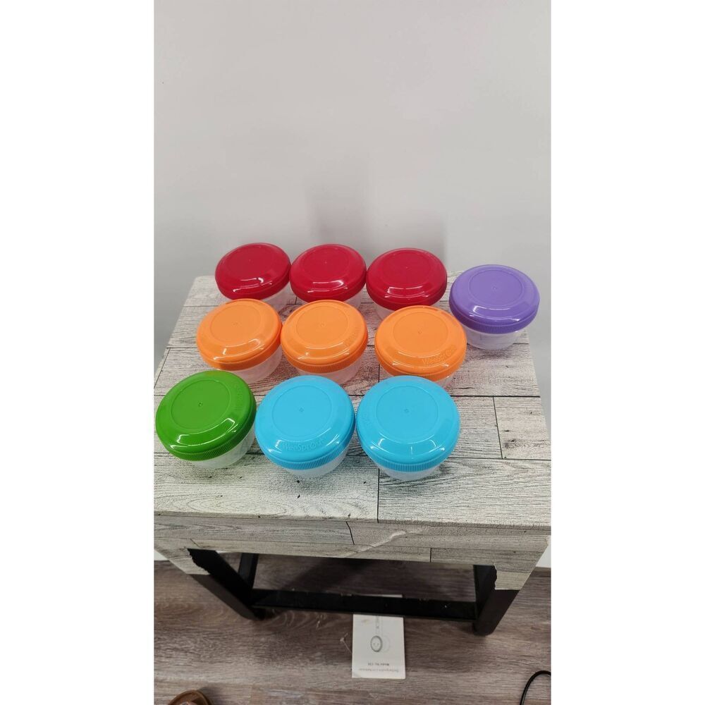 Wee Sprout Plastic Storage 4 oz Baby Food Jars Set of 10 Multicolored Lids